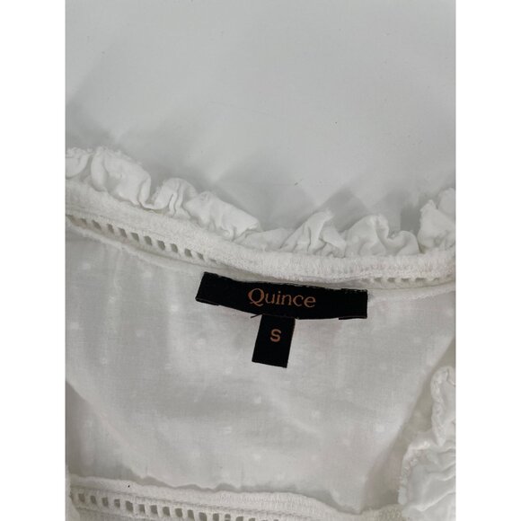 Quince Womens Small Peasant Blouse Long-Sleeve Organic Cotton White Cottagecore - Picture 4 of 8